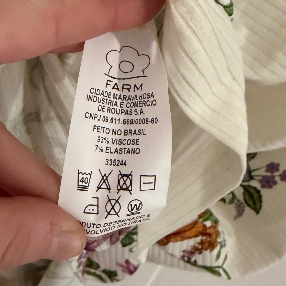 FARM Rio Delicadeza Halter Midi Dress Floral Fruit Off White Ribbed Boho Resort - Picture 6 of 8